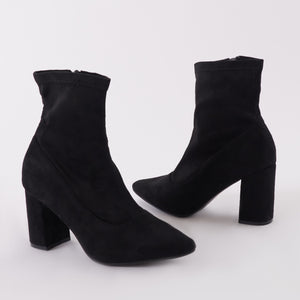 Perri Sock Fit Ankle Boots in Black Faux Suede
