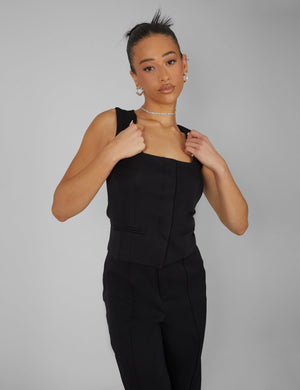 Tailored Square Neck Top Black