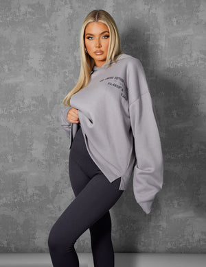 OVERSIZED TEXT DETAIL HOODIE GREY