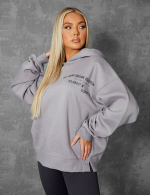 OVERSIZED TEXT DETAIL HOODIE GREY