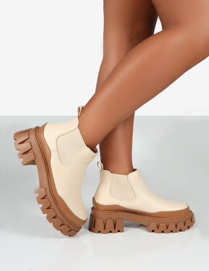 Kaya off White Pu Chunky Sole Chelsea Boots