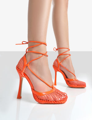 Longshot Orange Wrap Around Mesh Heels