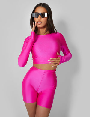 Second Skin Long Sleeve Fitted T-shirt Hot Pink