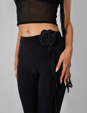 Rose Detail Slinky Trouser Black