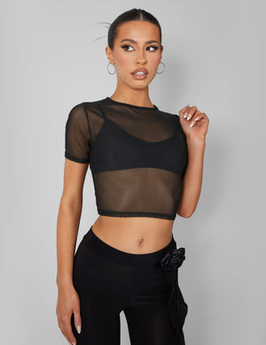 Mesh Fitted T-Shirt Black