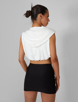 Sleeveless Wrap Front Top With Hood Ivory