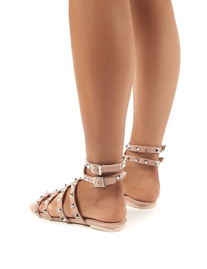 Publicity Wide Fit Nude Stud Detail Strappy Flat Sandals