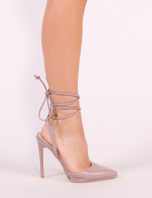 Qween Stud Lace Up Court Heels in Blush Pink
