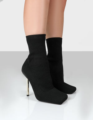 Souffle Black Knit Stiletto Heel Sock Ankle Boot