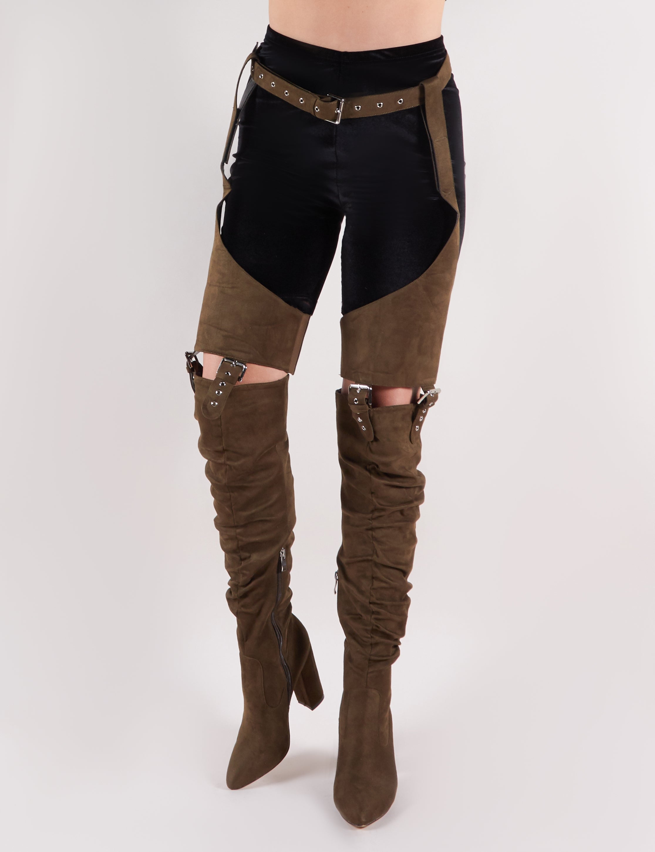 Khaki thigh high boots best sale