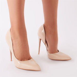 Sweet Cut Out Court Heels in Nude Patent